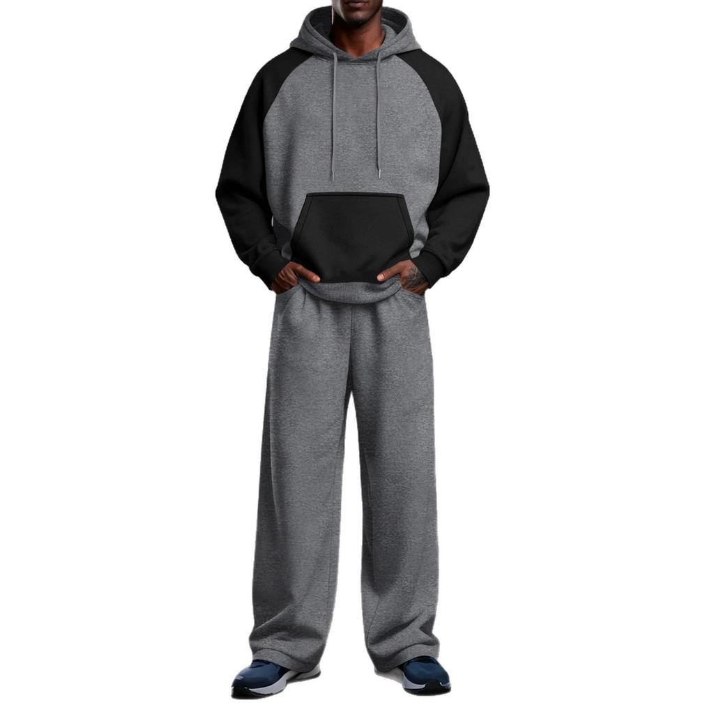 Men's Plus Size Color Block Hoodie and Sweatpants Set - Autumn/Winter Collection