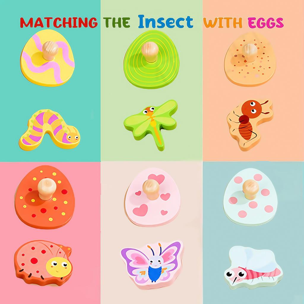 Holzeier Puzzle Montessori Spielzeug Blume Insekt Steckpuzzle Zuordnungsspiele Feinmotorik Frühe Lernspielzeuge Geschenke für Kleinkinder