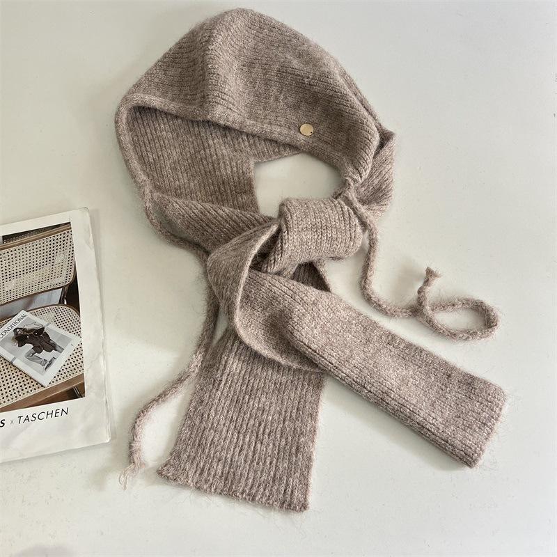 Écharpe couvre-cou intégrée polyvalente épaissie automne et hiver faux col chapeau femme protège-oreilles bonnet tricoté col à capuche chapeau en laine
