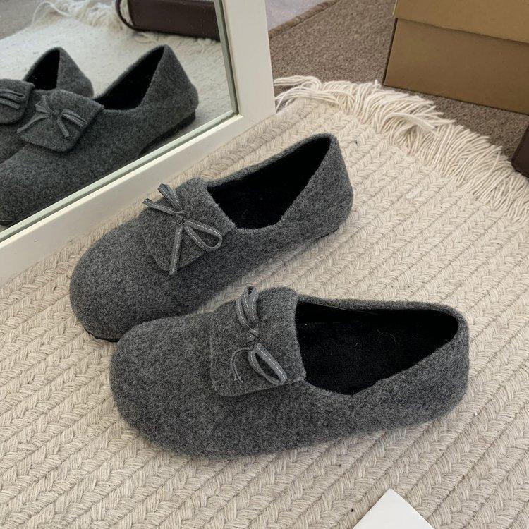 

Пушистые туфли в иностранном стиле для женщин, для ношения осенью и зимой, с французским ретро-темпераментом, на плоской подошве, одинарные туфли Мэри Джейн 40 серый