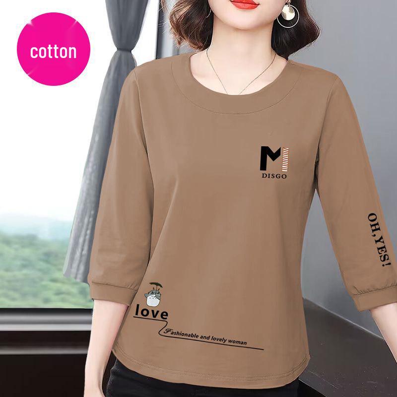 

Женская хлопковая футболка премиум-класса с рукавом семь восьмых, приталенная - корейский стиль, повседневная, лето 2025 3XL (70-80 kg)