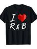 I Love R B Music Graphic Oversize Tshirt 3937 01inch Machine Washable Bold White Lettering Red Heart Design Unisex Casual for Men Sizes Black Allseaso