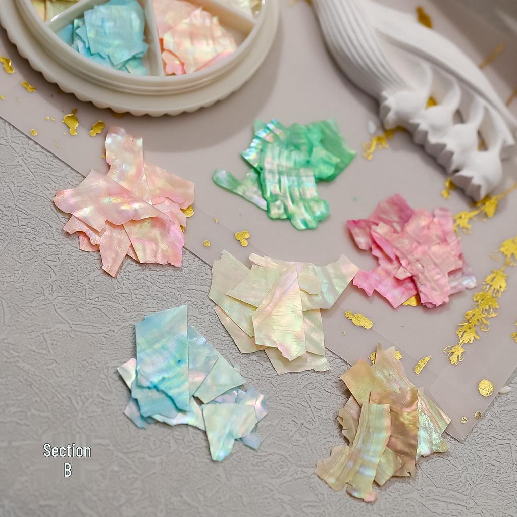 Round Box Iridescent Abalone Shell Nail Art Set - Six Colors, High-Gloss, Ultra-Thin, Irregular Fragments