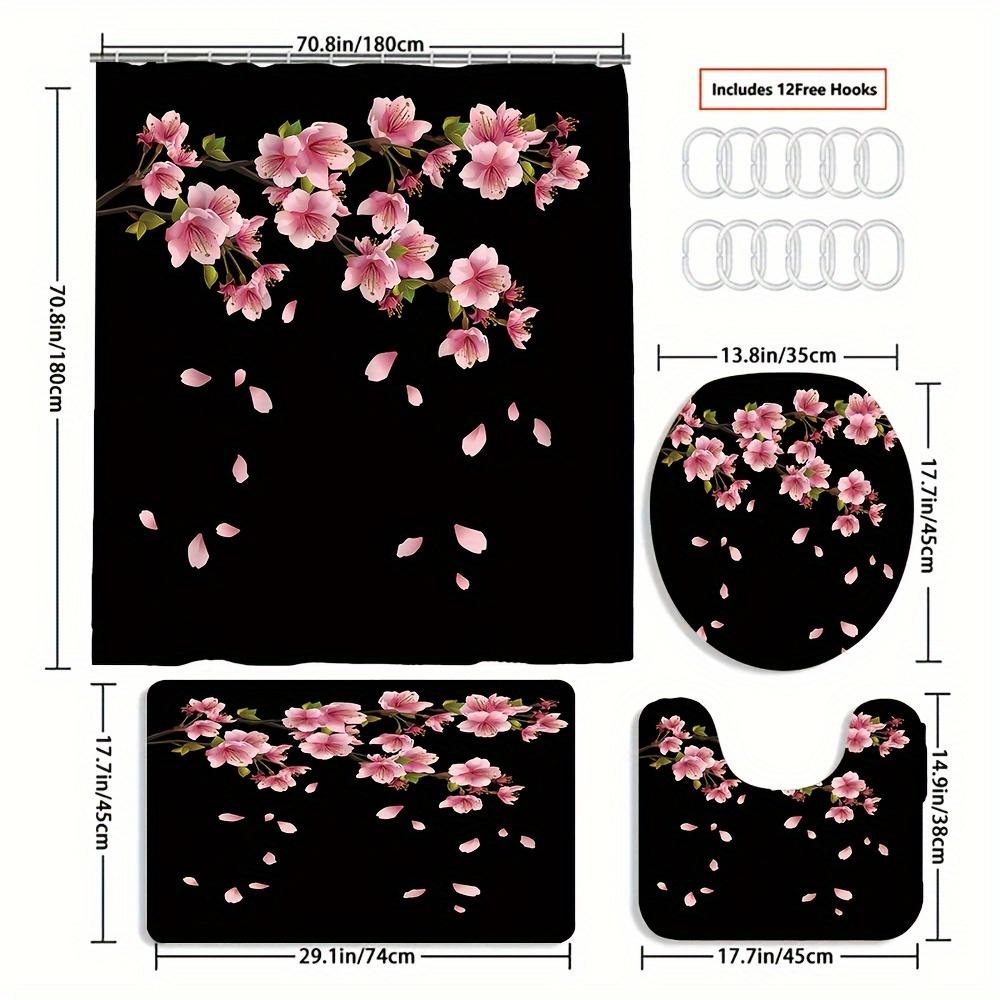 1/4pcs Luxury Plum BlossomWaterproof Shower Curtain Set Decorative Bathroom Set Non-Slip Carpet Toilet Cover Bath Mat And 12 Hooks