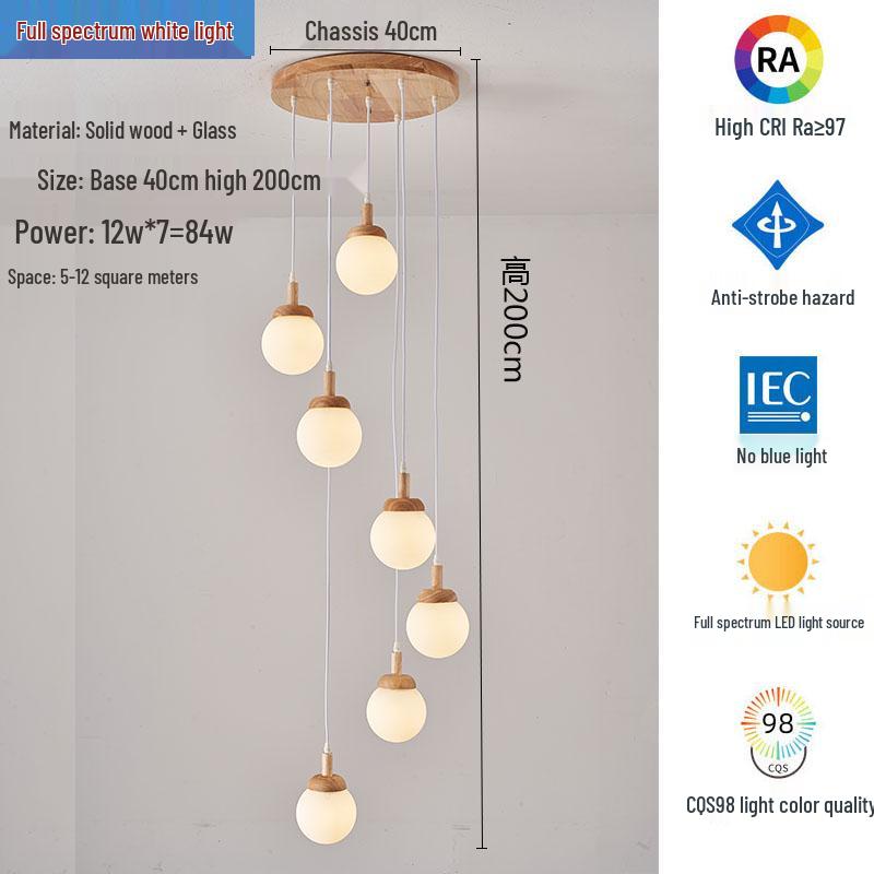 Nordic Solid Wood Spiral Staircase Chandelier for Dining Room and Mezzanine