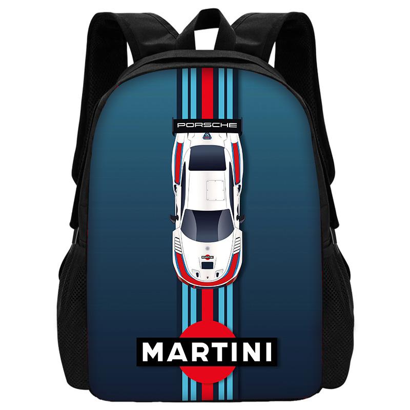 Racing M-MartiniS S-StripeS Kinder Schoolrugzak met Lunchtassen, Etui's, Schooltassen voor Jongens Meisjes Beste Cadeau