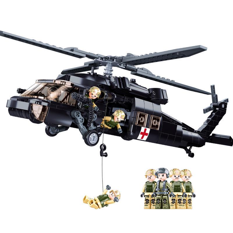 Xiao Luban Military Series: Main Battle Tank & Black Hawk Helicopter Building Block Toys for Boys