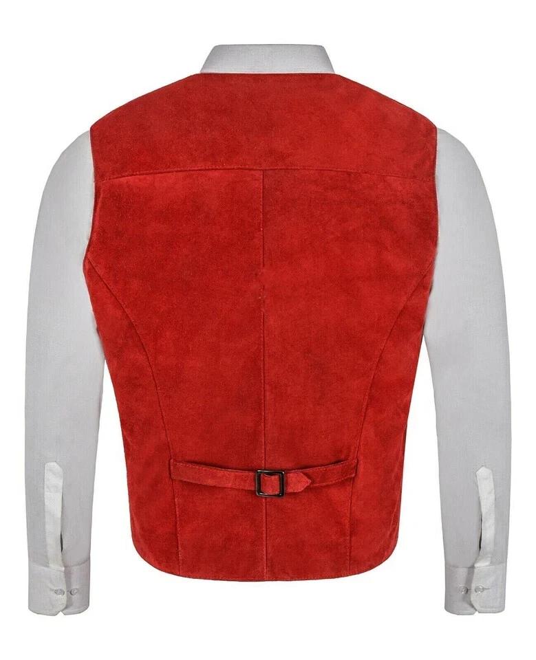Men's Formal New Vest Coat Red Suede Soft Handmade Leather Genuine Lambskin Fashion Party Wear Causal Fit