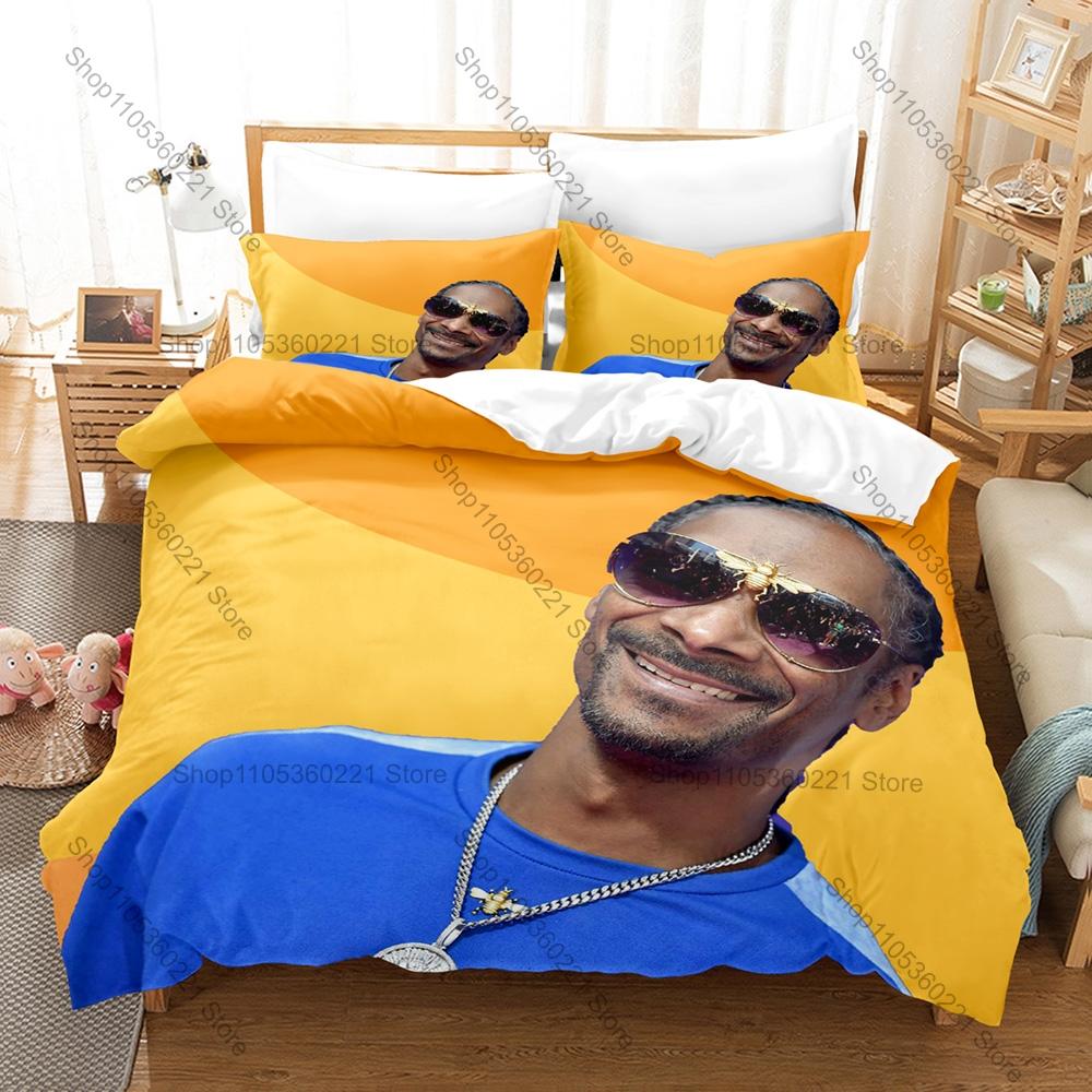 Rapper Snooop Doggy Dogg Bedding Set Duvet Cover + 2 Pillowcases West Coast Rap Portrait Bed Linens