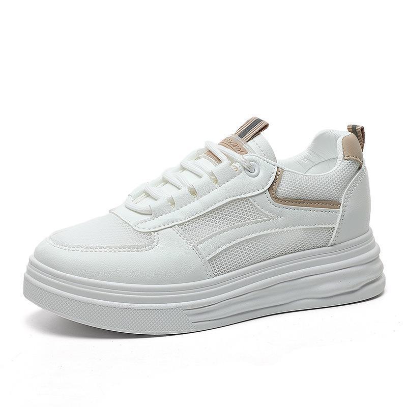 Damen W1763 Weiße höhenverstellbare Sneaker: Plateausohle, atmungsaktives Mesh, vielseitiger Herbst 2022 Stil