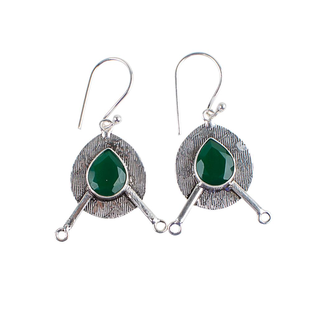 Green Onyx Gemstone 925 Sterling Silver Jewelry Handmade Dangle Earrings 1.86" EE-78-17