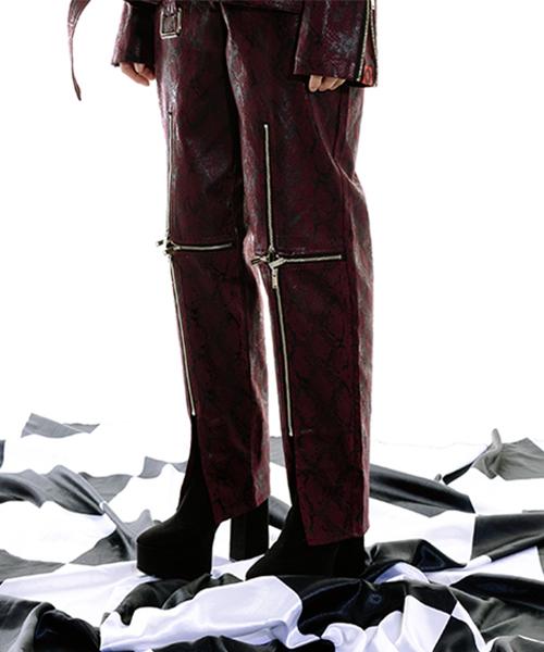 OZOD Python Zipper Pants_Wine