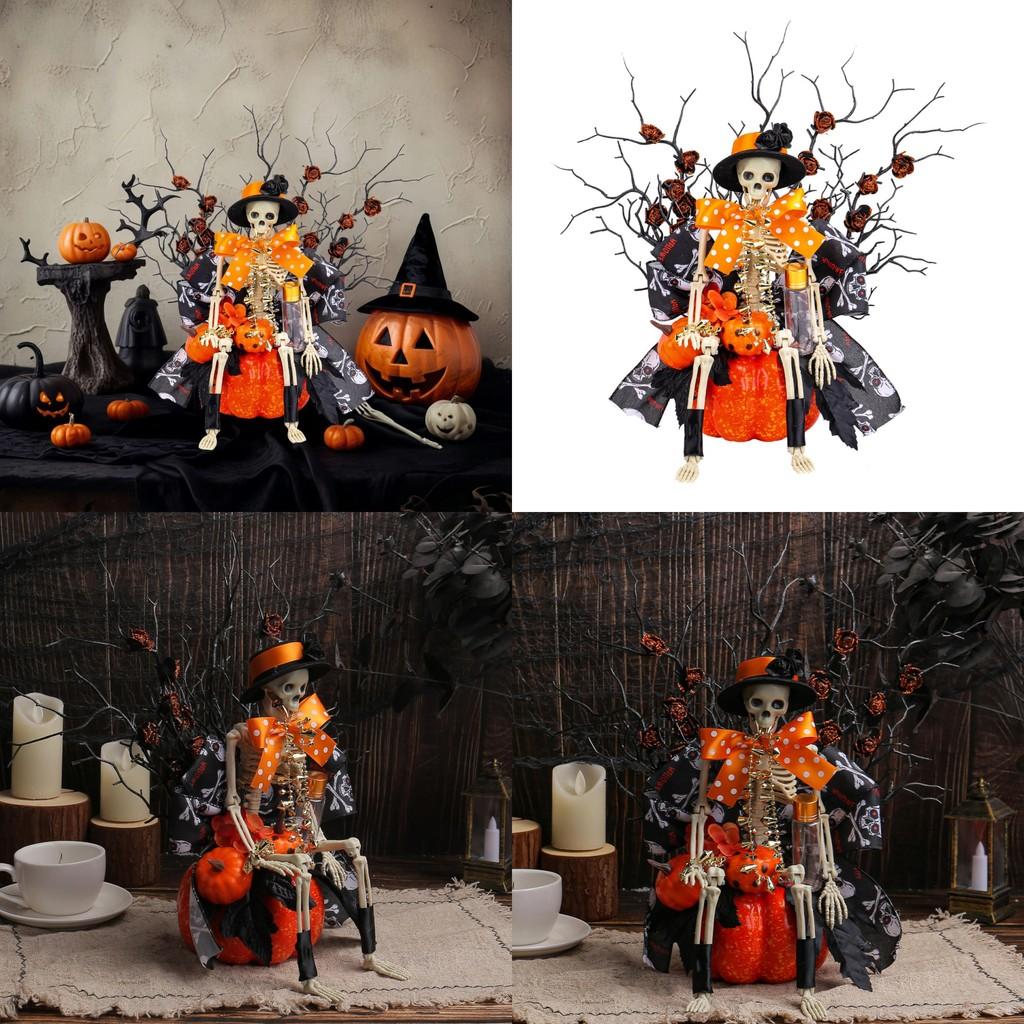 Halloween Skeleton Pumpkin Scene Setter With Durable Materials For Haunted House And Party Use