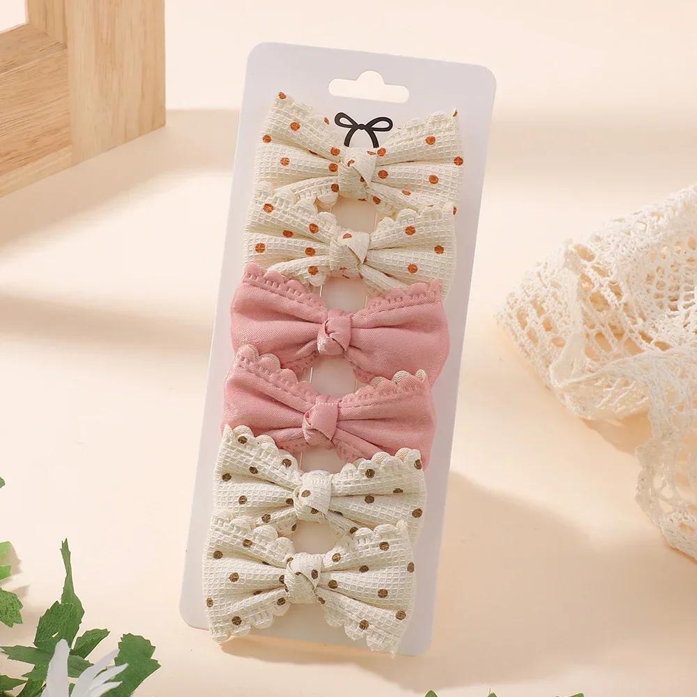BABY BOWS 2/6Pcs Sweet Floral Print Hair Bow Clips for Girls Fresh Pastoral Cotton Hairgripe Barrettes Headwear Hair Accessories