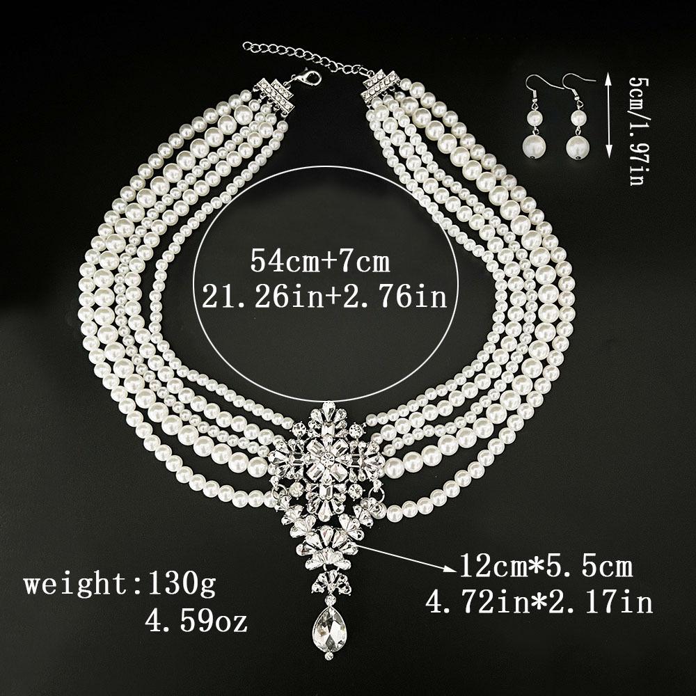 Elegant French Alloy and Glass Pearl Necklace & Earring Set for Weddings, Parties, and Birthdays