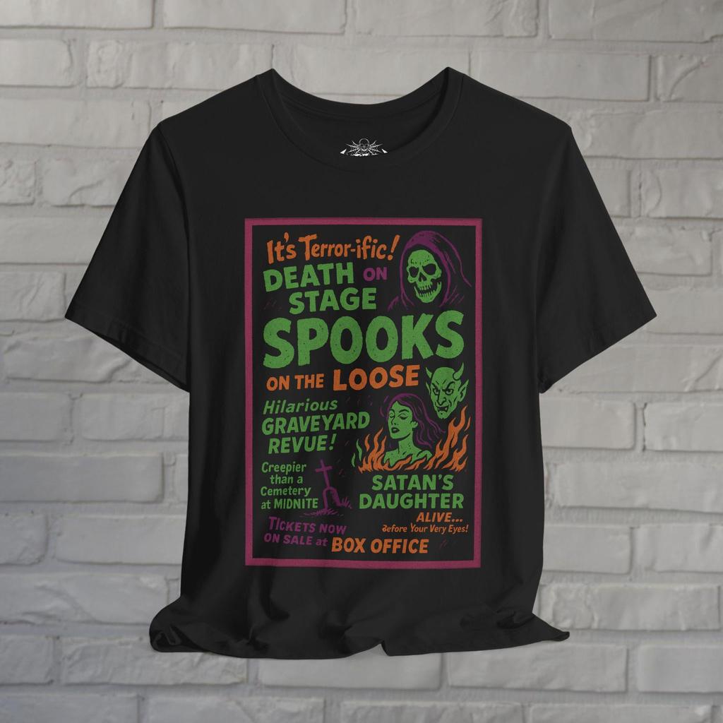 Spook Show T-Shirt Halloween Horror Tee Gothic Graphic Shirt Black Tee Retro Creepy Style Paranormal Tee Gift For Goth Fan