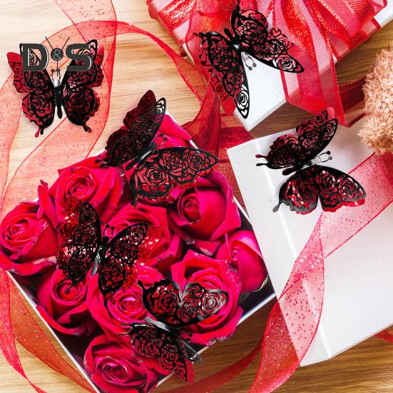 6ks/sada 3D samolepka na zeď motýl Odnímatelné lepidlo Dvojvrstvý motýl Nástěnné umění Dekorativní nálepka Domov Kancelář Obývací pokoj Valentýnská párty