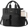 LOVEVOOK Isolierte Lunchtasche für Damen, Elegante gesteppte Lunch-Tasche mit Getränkehalter, Weit öffnende auslaufsichere Kühltasche, Lunchbox-Geschenk für Erwachsene
