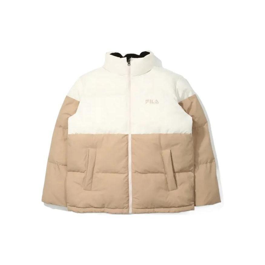 FILA Logo Letter Print Thick Stand Collar Long Sleeve Down Jacket Unisex Outerwear Brown FS2DJD4104X-CRM