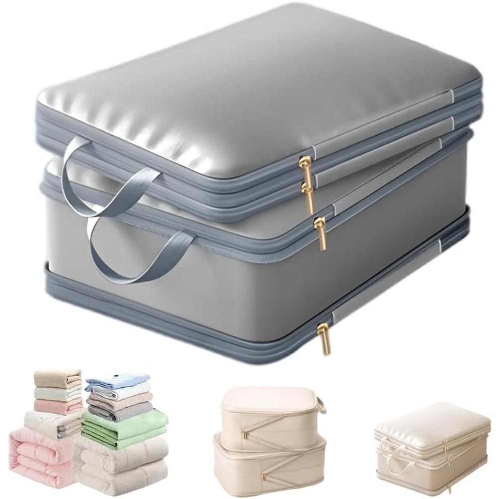 Ultra Space Saving Self Compression Organizer,2-Layer Comforter Storage Bag,Large Capacity Compression Storage Bags with Zipper