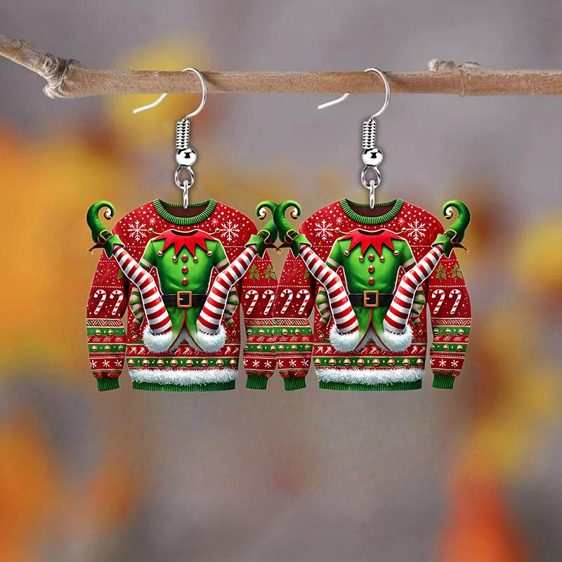 

Новые рождественские акриловые серьги-свитера, серьги с праздничным эльфийским дизайном, подвесные украшения для праздничной вечеринки, аксессуары B