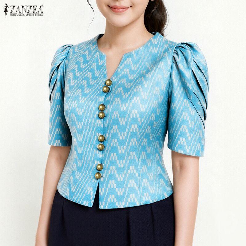 ZANZEA Lässige Sommerbluse mit V-Ausschnitt und kurzen Ärmeln für Damen