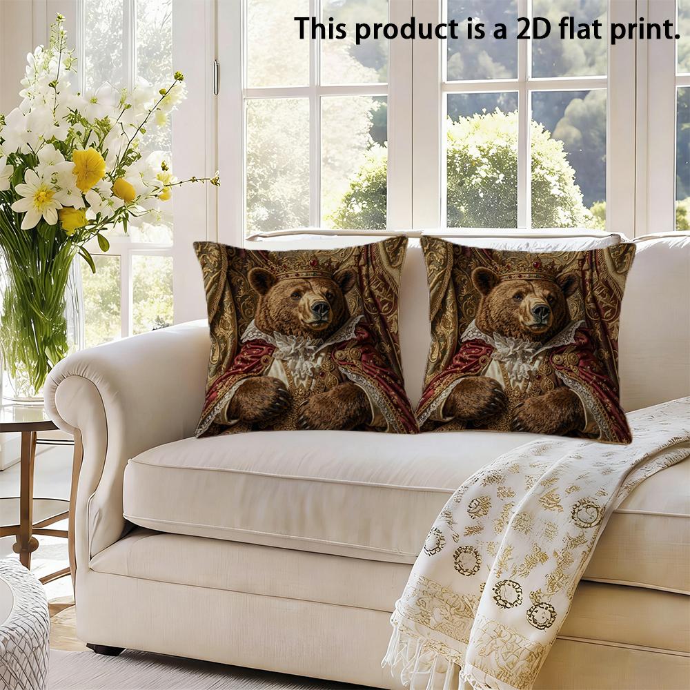 2pcs Royal Brown Bear King Throw Pillow Cover,Vintage Aristocrat Animal Decorative Cushion Case for Sofa Bedroom Living Room