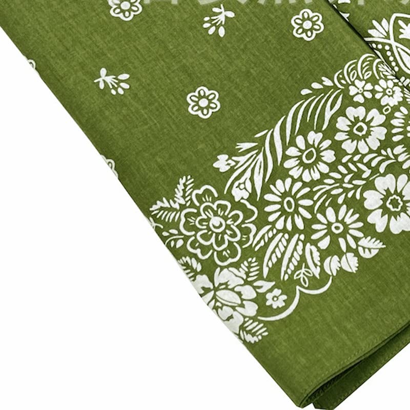 Trifong Bandana Green 100% Cotton Floral Pattern Adult Bandana Handkerchief Unisex Men's Large 55cm X 55cm (green)