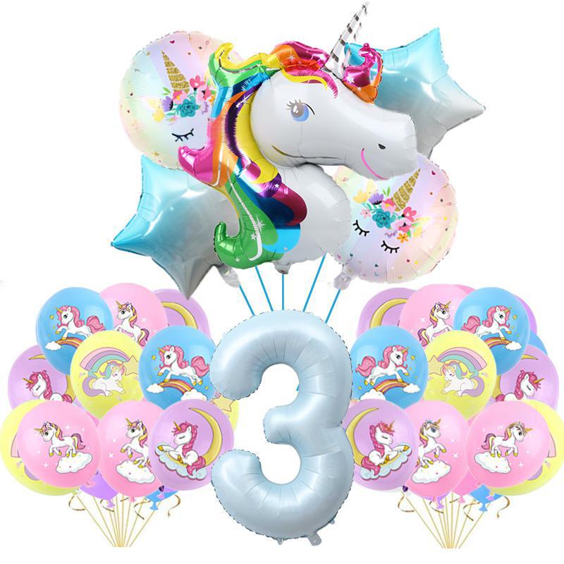Pink Color Unicorn Aluminum Film Printing Latex Balloon Set Children'S First Birthday Arrangement Surprise Gift
