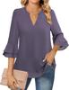 Women's V-Neck Double-Layer Chiffon Top with Flare & Tie-Waist Detailing