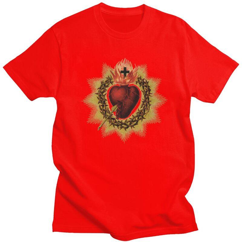 Custom Sacred Heart Of Jesus T Shirt for Men Pure Cotton Tshirt Tees Catholic Christian Faith Tshirts Clothing Gift S