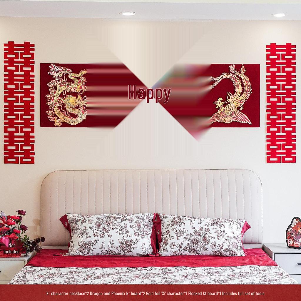 Dragon & Phoenix Wedding Room Decorations: Festive Wall Streamers Set for Bedroom & Living Room Celebration