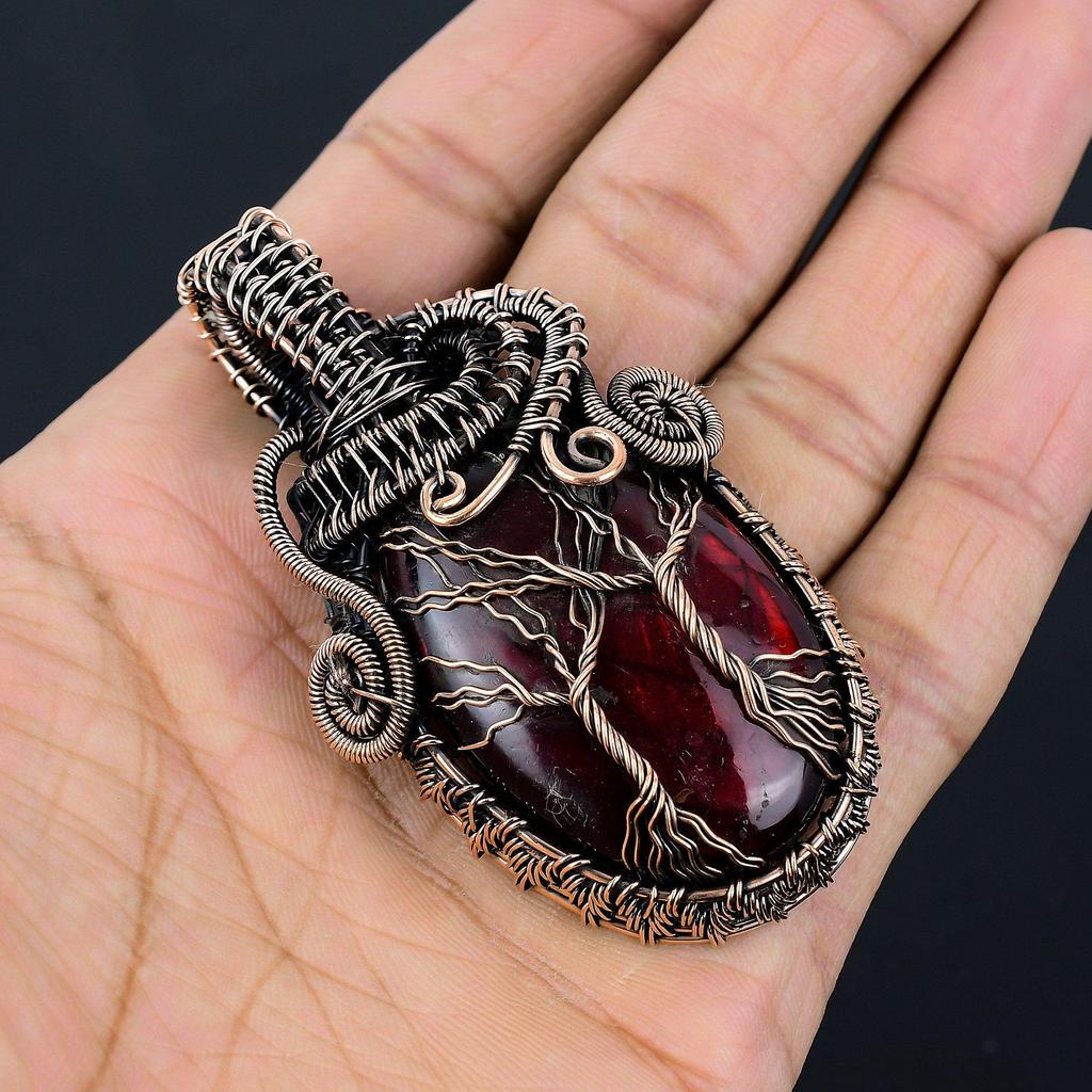 Red Flash Labradorite Pendant, 999 Copper Wire Wrapped Jewelry, Gemstone Jewelry Pendant, Handmade Wedding Gift Jewelry