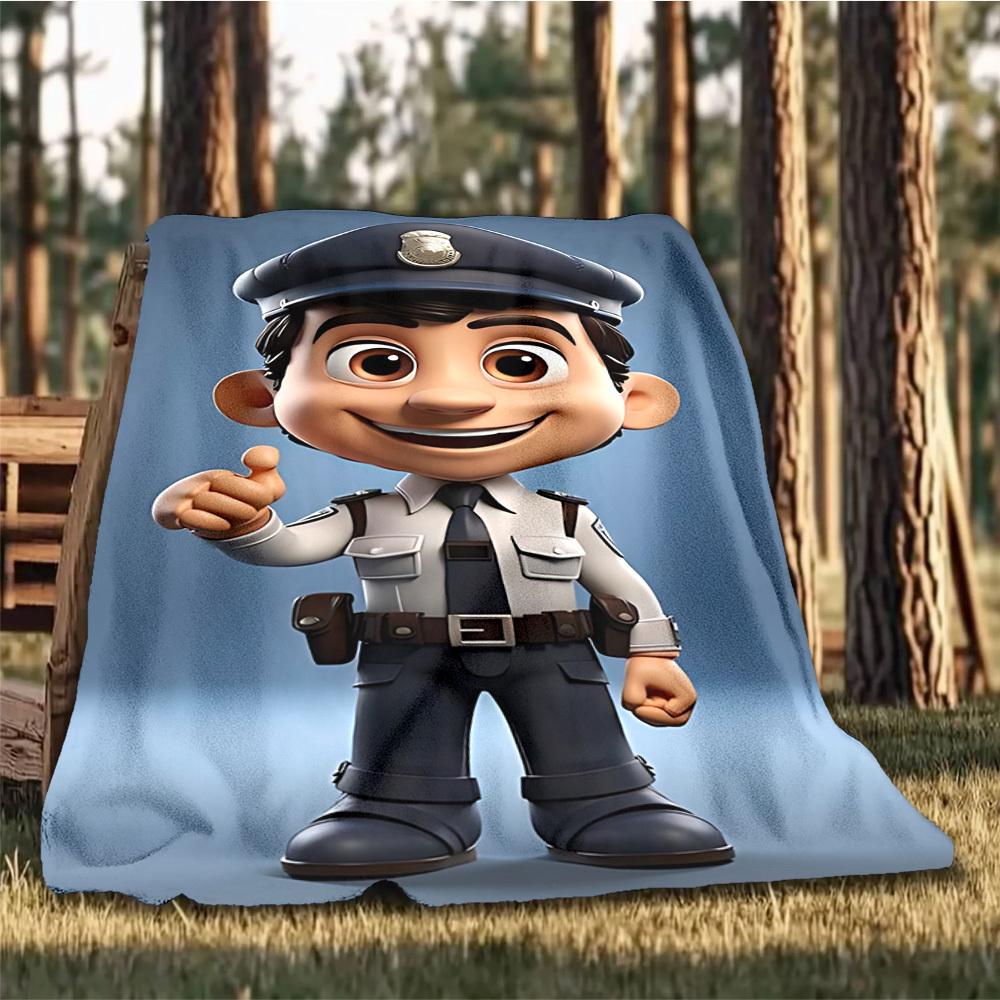 1 Stück Polizisten-Print Outdoor Flanelldecke, Maschinenwaschbar, Perfektes Geschenk zum Geburtstag, Reiseaccessoire für den Urlaub, Langlebiges Material