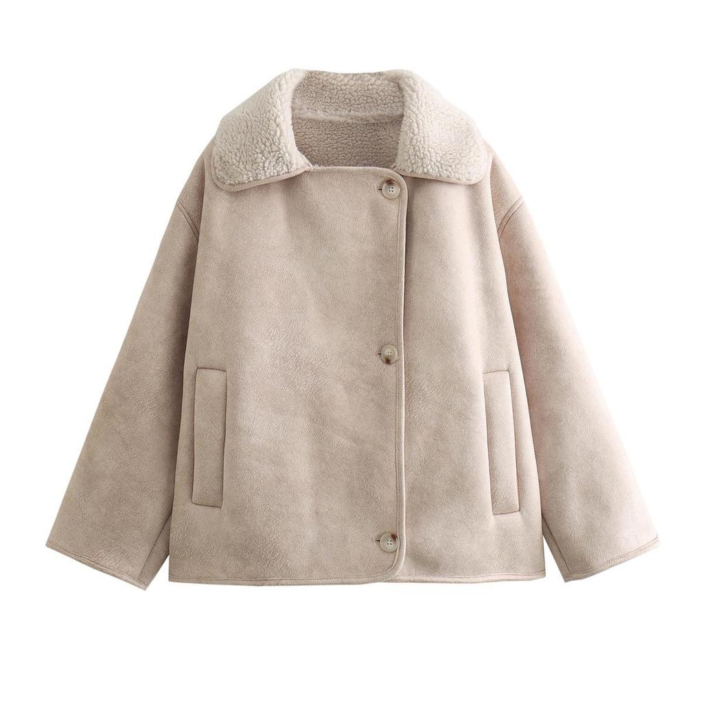 ZA Women's Suede Coat: European & American Style, Thick, Warm, All-Match Jacket for Autumn/Winter, 565-9
