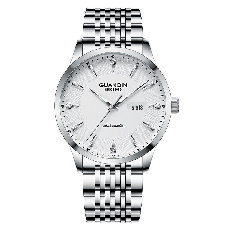 High-End Men's Luminous Waterproof Automatic Mechanical Watch with Steel Band and Double Calendar