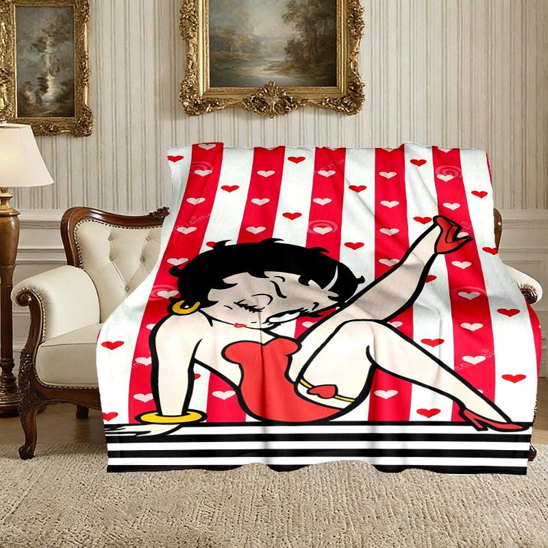 1pc Betty Boop Blanket, Home Printed Throw Blanket - Soft Blanket Gift for Family, Washable Sofa Bed Blanket