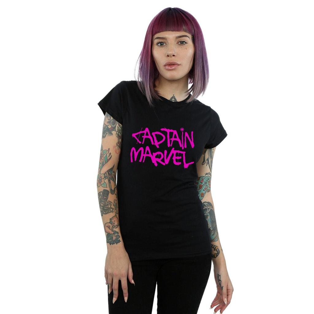 Marvel Womens/Ladies Captain Marvel Spray Text Cotton T-Shirt