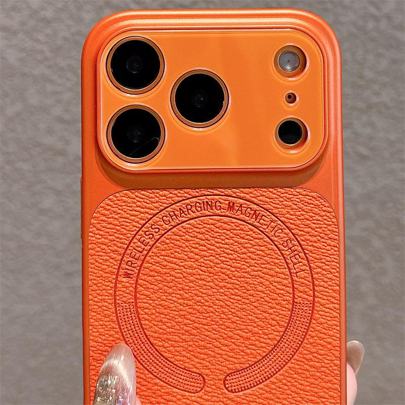 Magnetic Leather Texture iPhone 17 Pro Max Case, Compatible with Models 13-16, Cross-Border Design