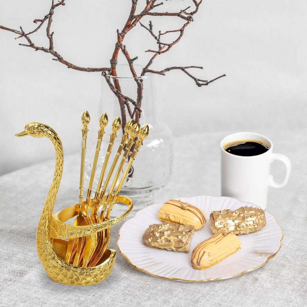 Elegant Swan Tableware Set Luxury Dessert Cake Forks Swan Holder Coffee Spoons  Daily Use