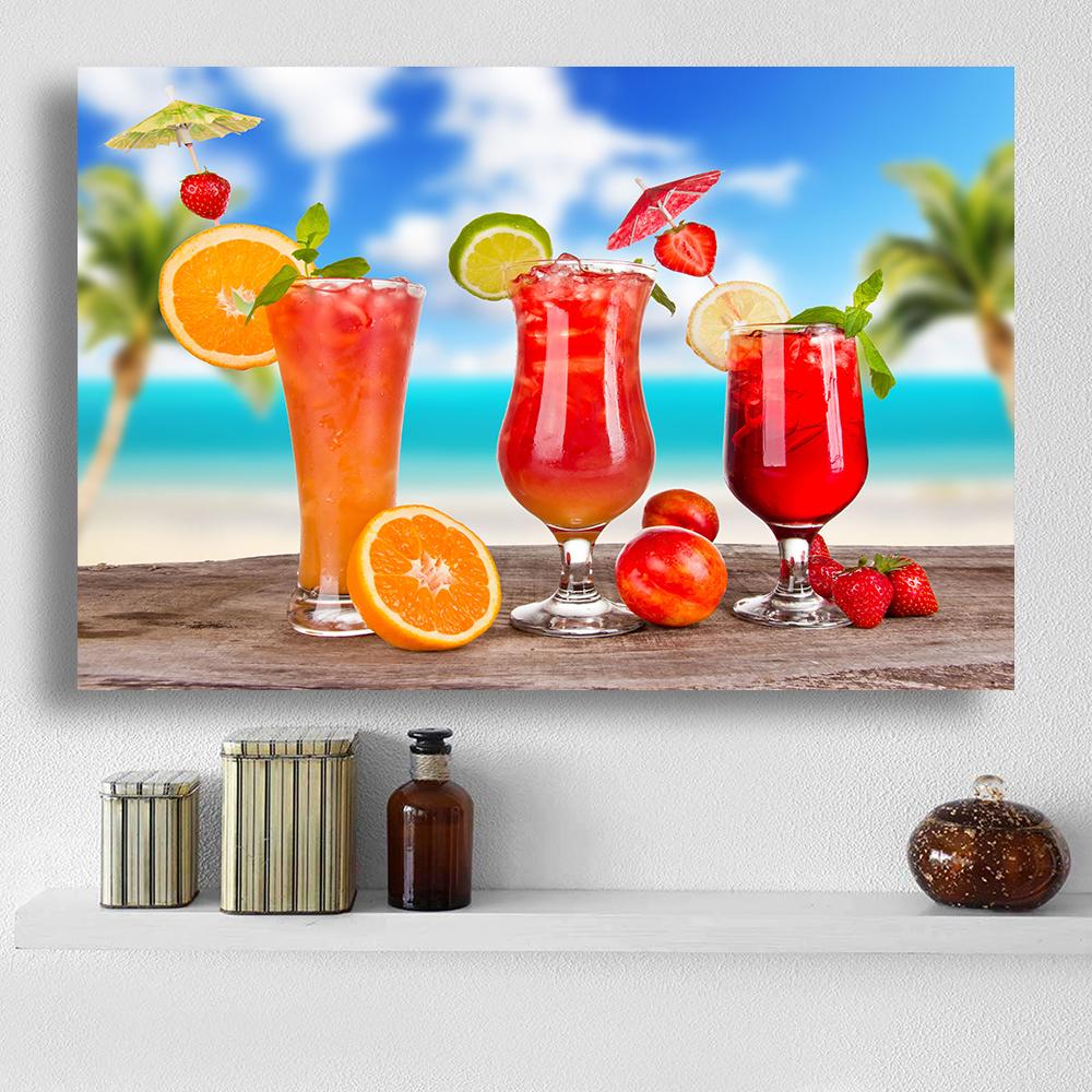 Modern Fresh Fruit Juices and Cocktails Canvas Painting Summer Sea Wall Picture Posters and Prints for Living Room Decor Cuadros