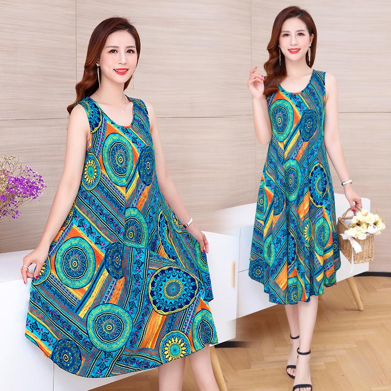 Letnia sukienka bez rękawów damska Oversize luźna długa sukienka z nadrukiem