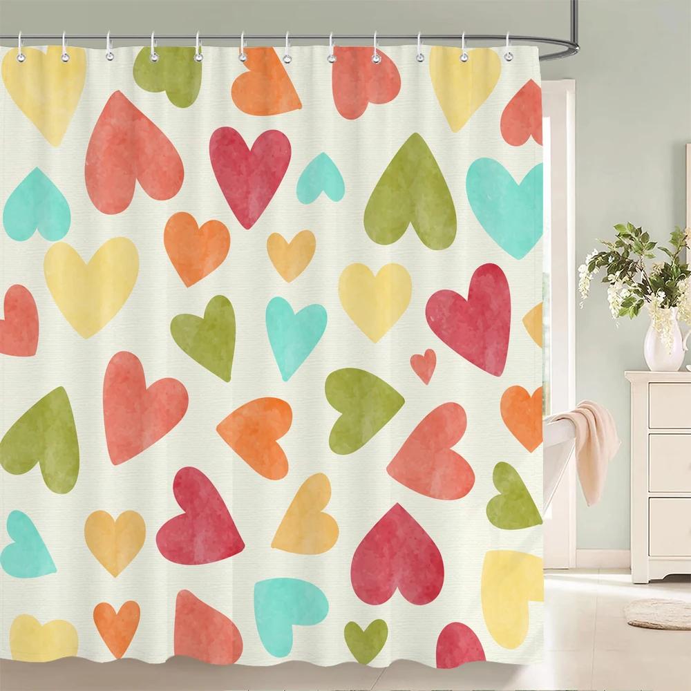 Heart-shaped Pattern Shower Curtain Fabric Shower Curtains for Valentine's day Bathroom Decor Pink Love style Shower Curtains