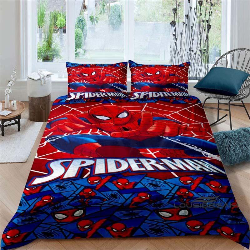 Cartoon pattern duvet cover and pillowcase bedding set, bedroom decoration for boys and girls, Spider-Man themed gift for childr