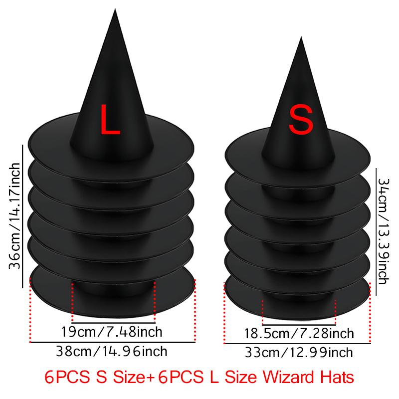 

12PCS/Pack Black Witch Wizard Hat S/L 2 Sizes Available Adults Kids Masquerade Prop Halloween Gifts Party Favors Accessories ZYF