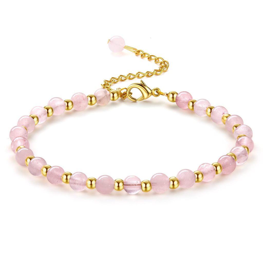 Geometric Pink Crystal Beaded Bracelet With Adjustable Gold Chain For Women Jewelry Gift