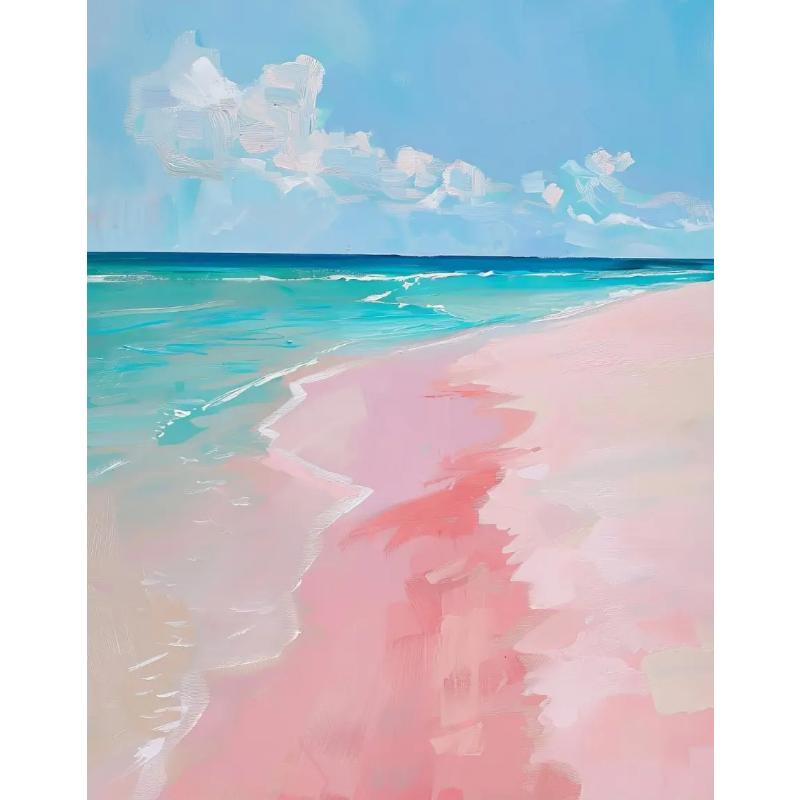 Pink Watercolor Ocean Waves Seascape Poster Oyster Shell Beach Umbrella Surfing Canvas Printing Wall Art Picture Home Decor