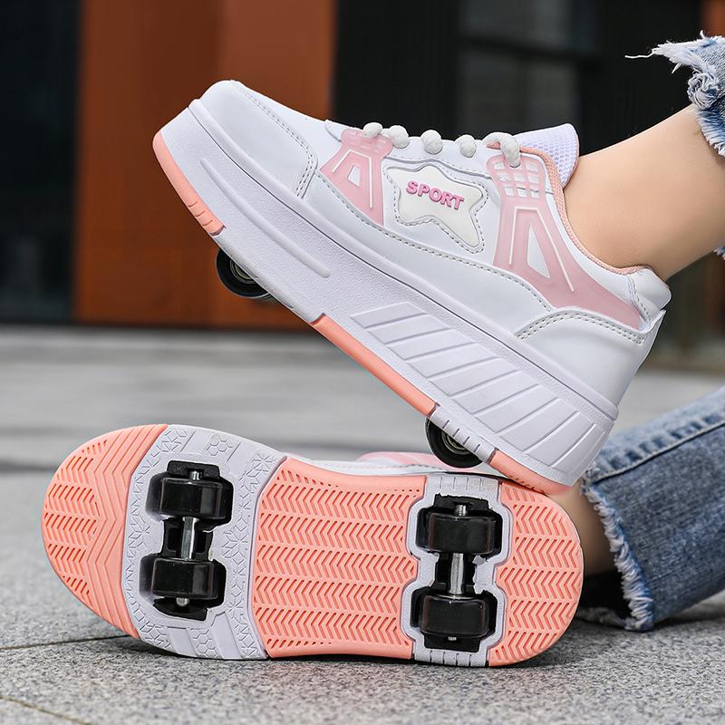Zapatos de Patines para Niños Zapatos Planos Desmontables Cuatro Ruedas Zapatillas de Patines para Niñas Zapatos de Skate para Niños