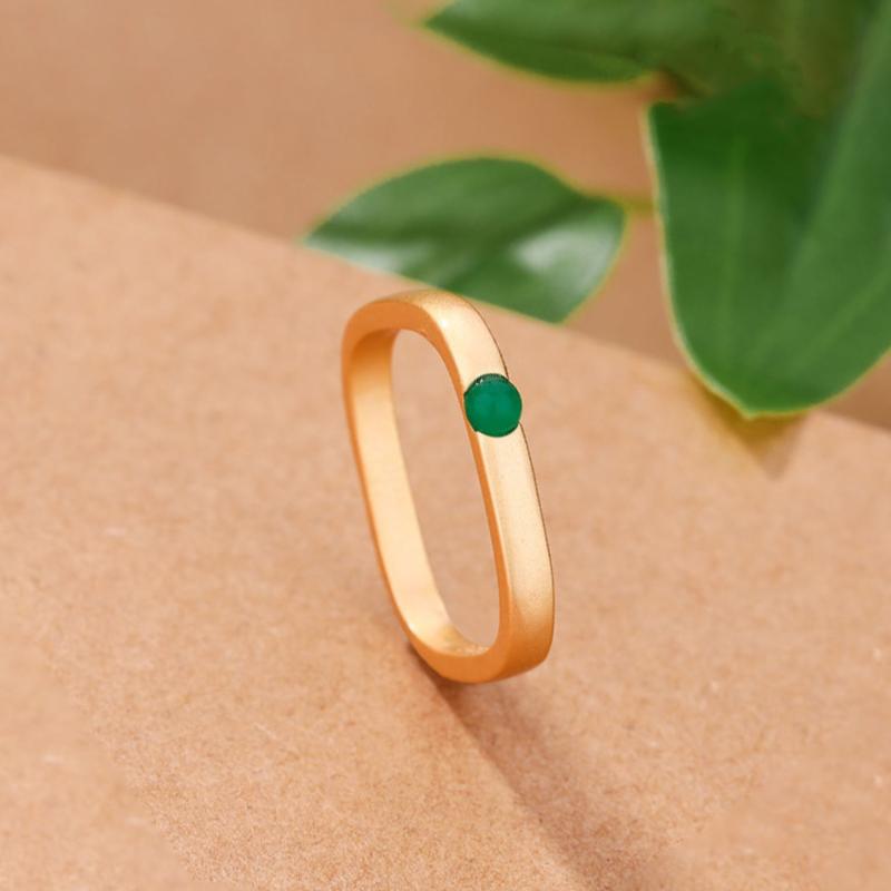 Simple And Unique Design Ancient Gold Craft Square Green Rings For Women Inlaid With Natural An Jade Fashion Jewelry Gift