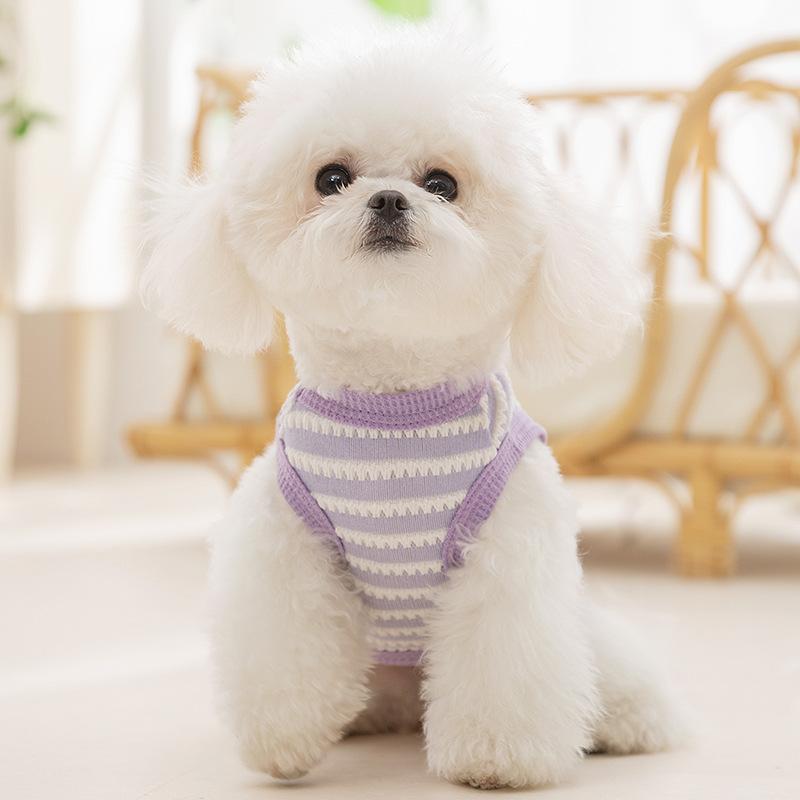 Purple Striped New Dog Clothes Spring and Summer Thin Breathable Jacquard Knitted Hollow Vest Pet Dog Clothes